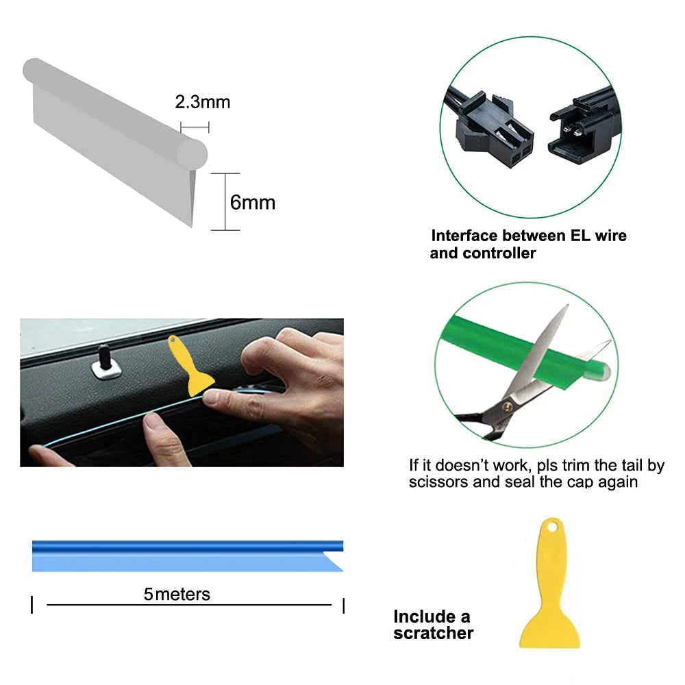 Car LED Ambient Light Strip - USB Neon Interior Lighting Kit (5M)
