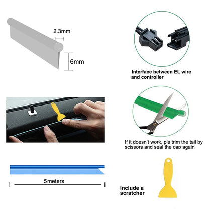 Car LED Ambient Light Strip - USB Neon Interior Lighting Kit (5M)
