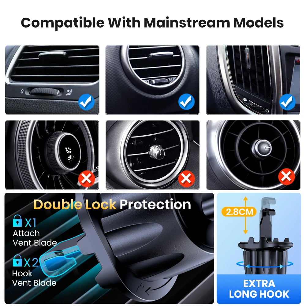 MagSafe Magnetic Car Phone Holder- 360° Dashboard & Air Vent Mount